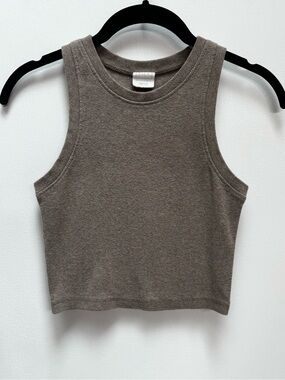 Full Tilt Ribbed Crop Tank Top - Taupe